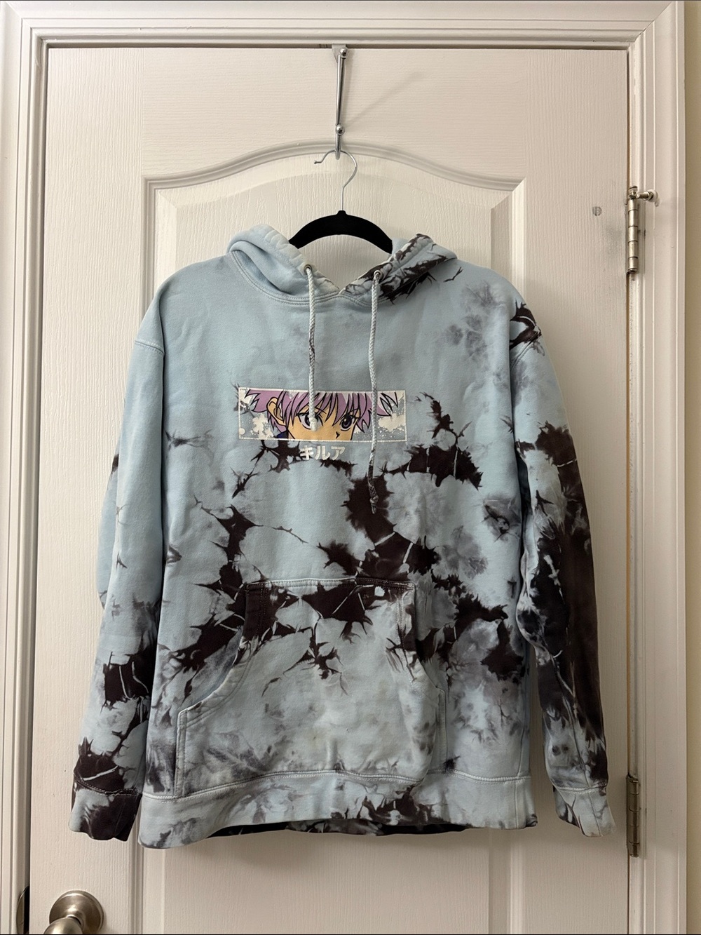 HunterXHunter Killua Light Blue Tie-Dye Graphic Hoodie - Men's Sweater L